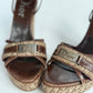 Christian Dior Strappy Wedge Sandals, Size 37 — Monogram Canvas & Brown Leather