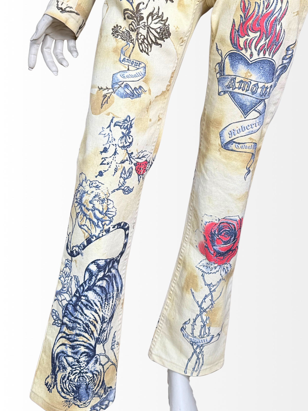 Vintage Roberto Cavalli S/S 2003 tattoo print denim pants