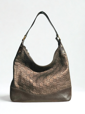 Vintage Gucci GG Embossed Leather Hobo Bag – Brown Bronze Shimmer