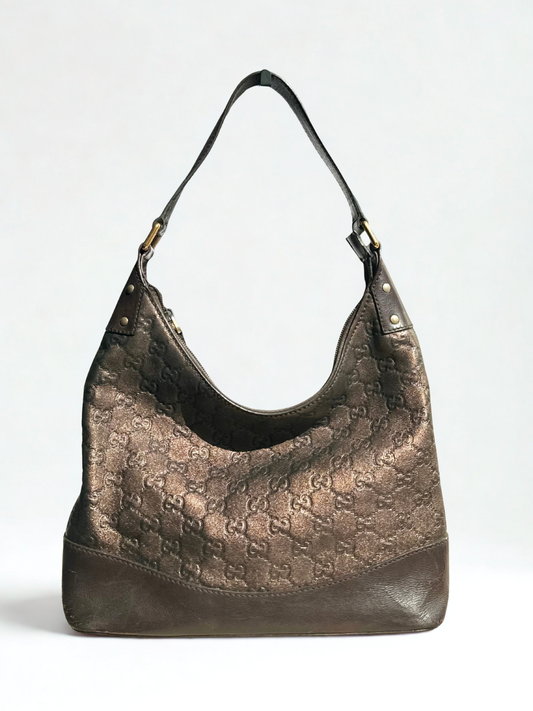 Vintage Gucci GG Embossed Leather Hobo Bag – Brown Bronze Shimmer