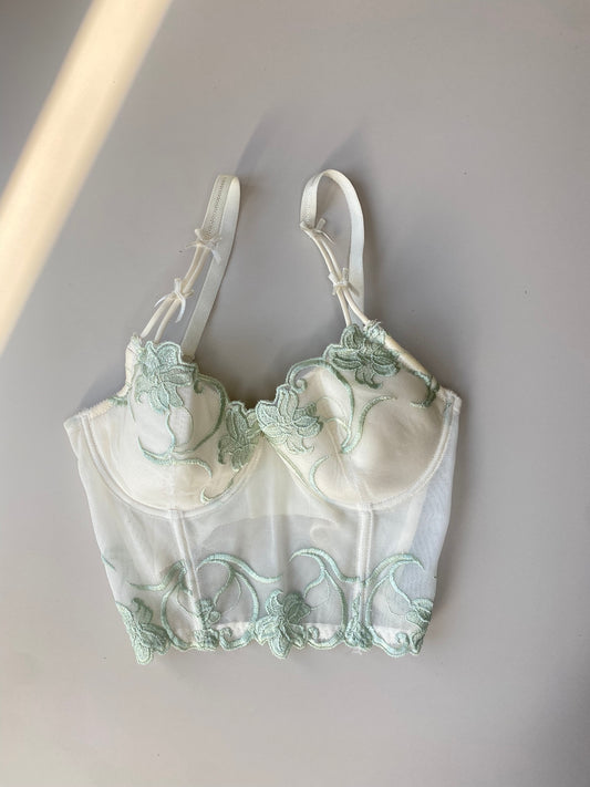 Vintage Korsett Weiß mit Spitze in Mint 75B