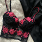 Vintage Korsett mit pinken Blumen und Nadelstreifen 75B