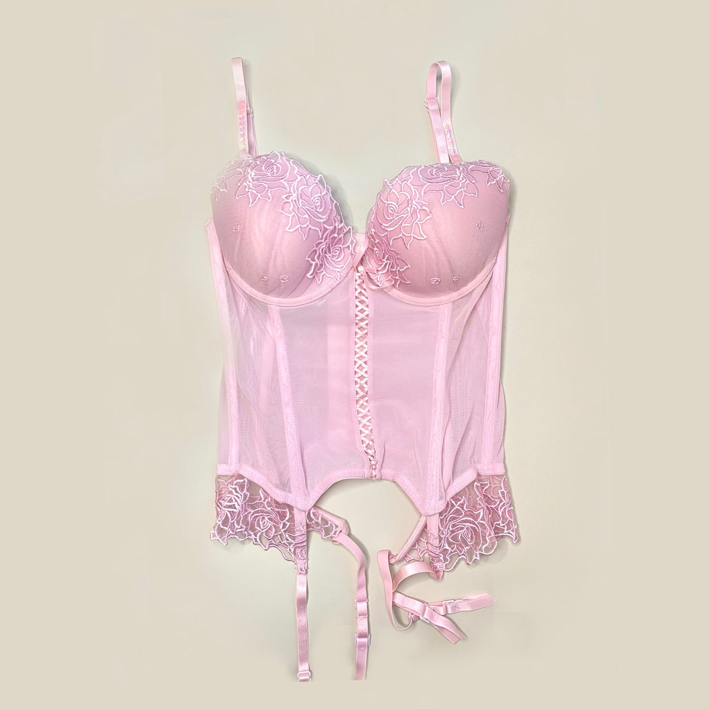 Rosa Korsett Top mit Stickerei 75B
