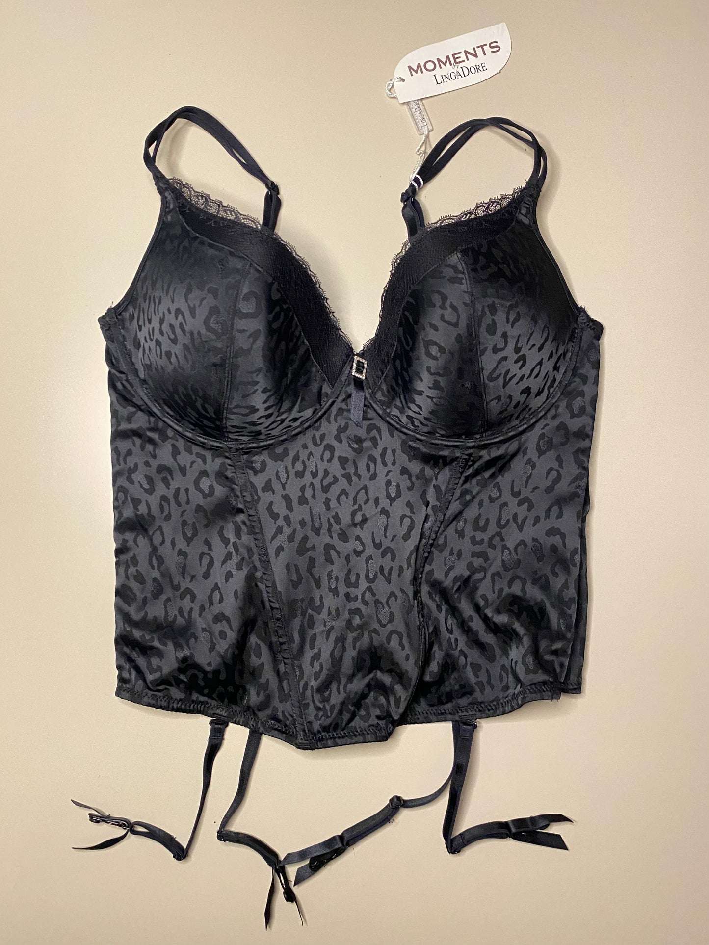 Schwarzes Korsett mit Leo Print 85E