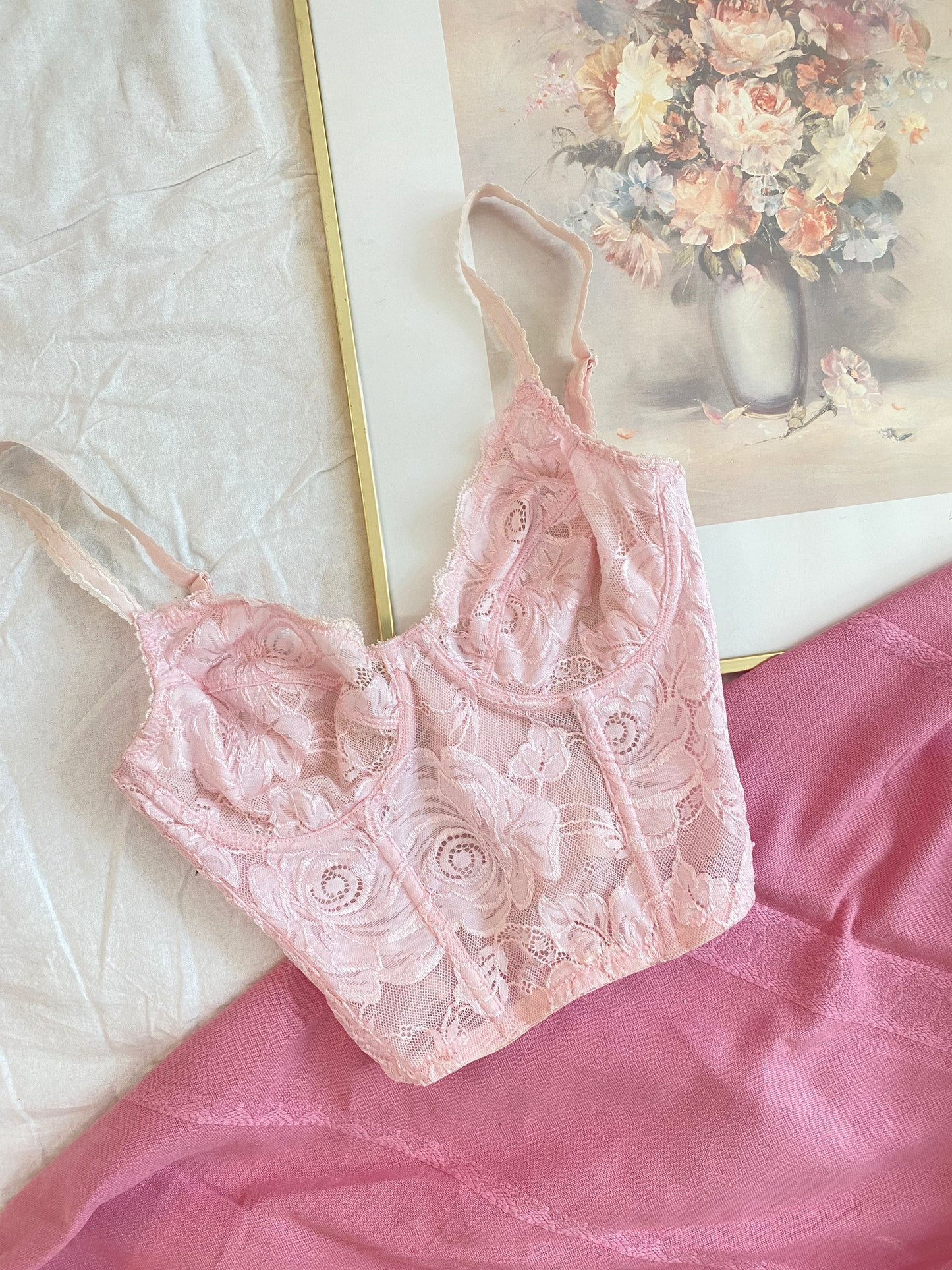 Vintage Korsett Rosa Spitze 75B