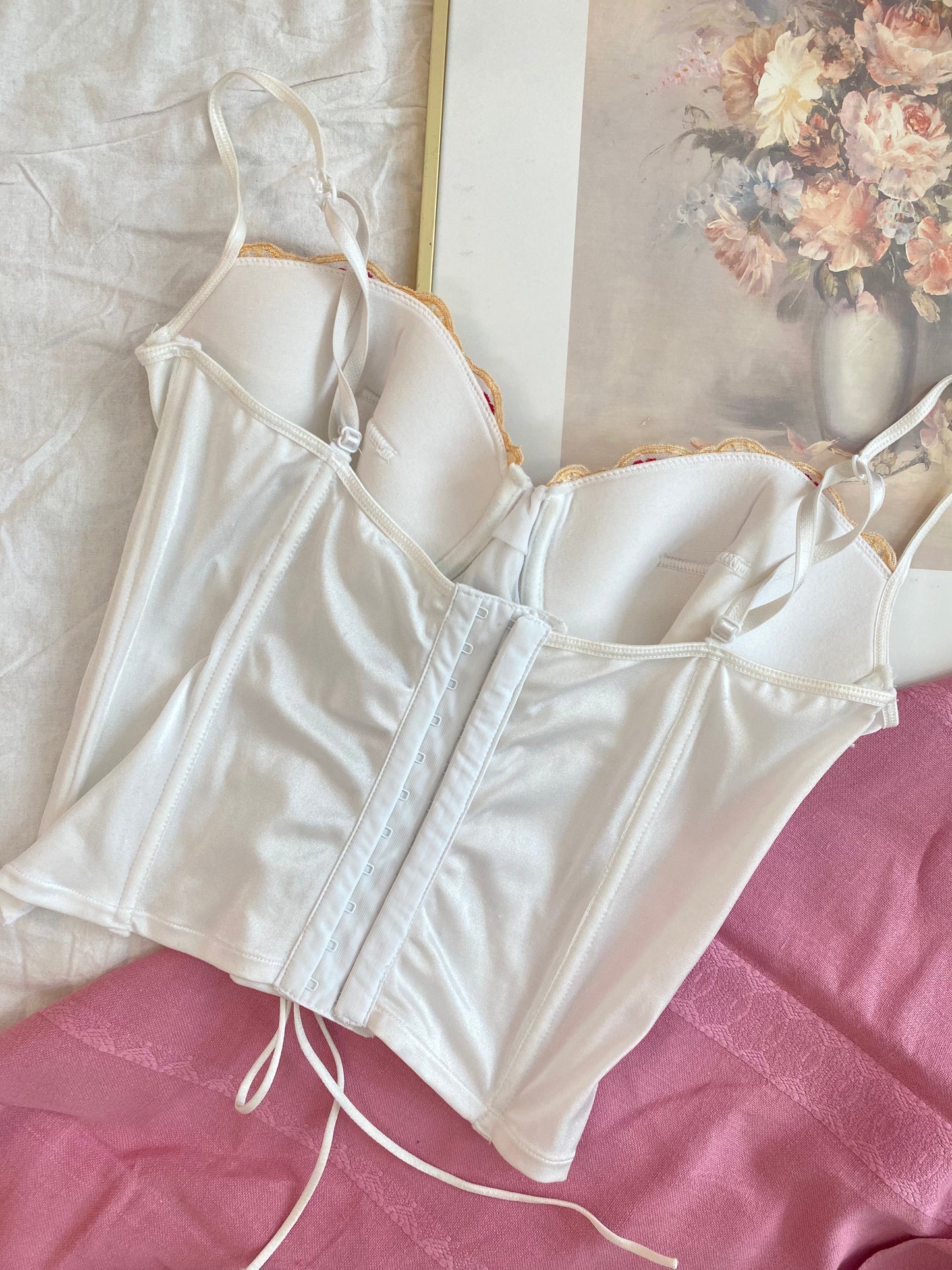 Vintage Korsett Weiß mit Blumen 85B