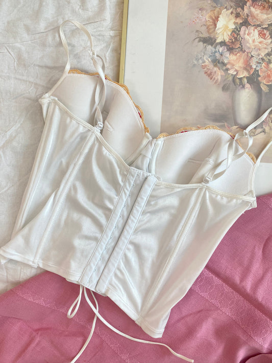 Vintage Korsett Weiß mit Blumen 85B