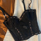 Vintage Korsett schwarz mit rosa Details und Spitze 75B