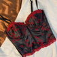 Vintage Korsett Schwarz mit roten Blumen 85B