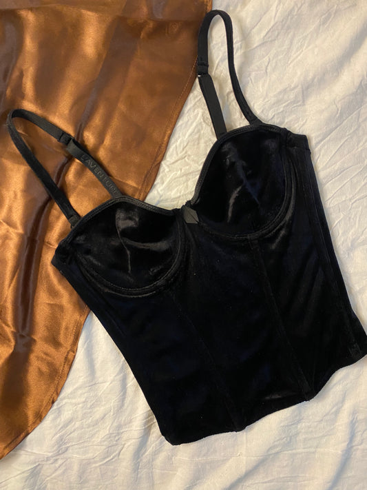 Vintage Korsett Schwarz Samt 75 A