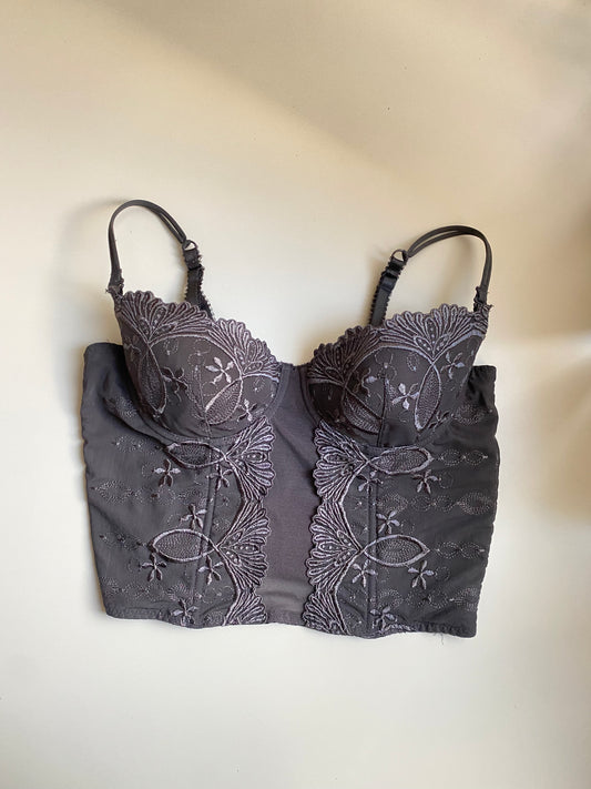Graues Corset Top mit Stickereien  75B
