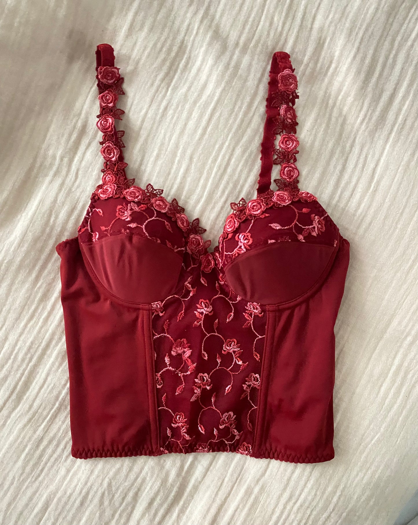Rotes Corset Top mit Rosen 70-75B