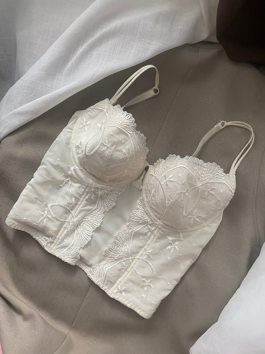 Korsett Creme Weiß 75C mit Blumen Spitze