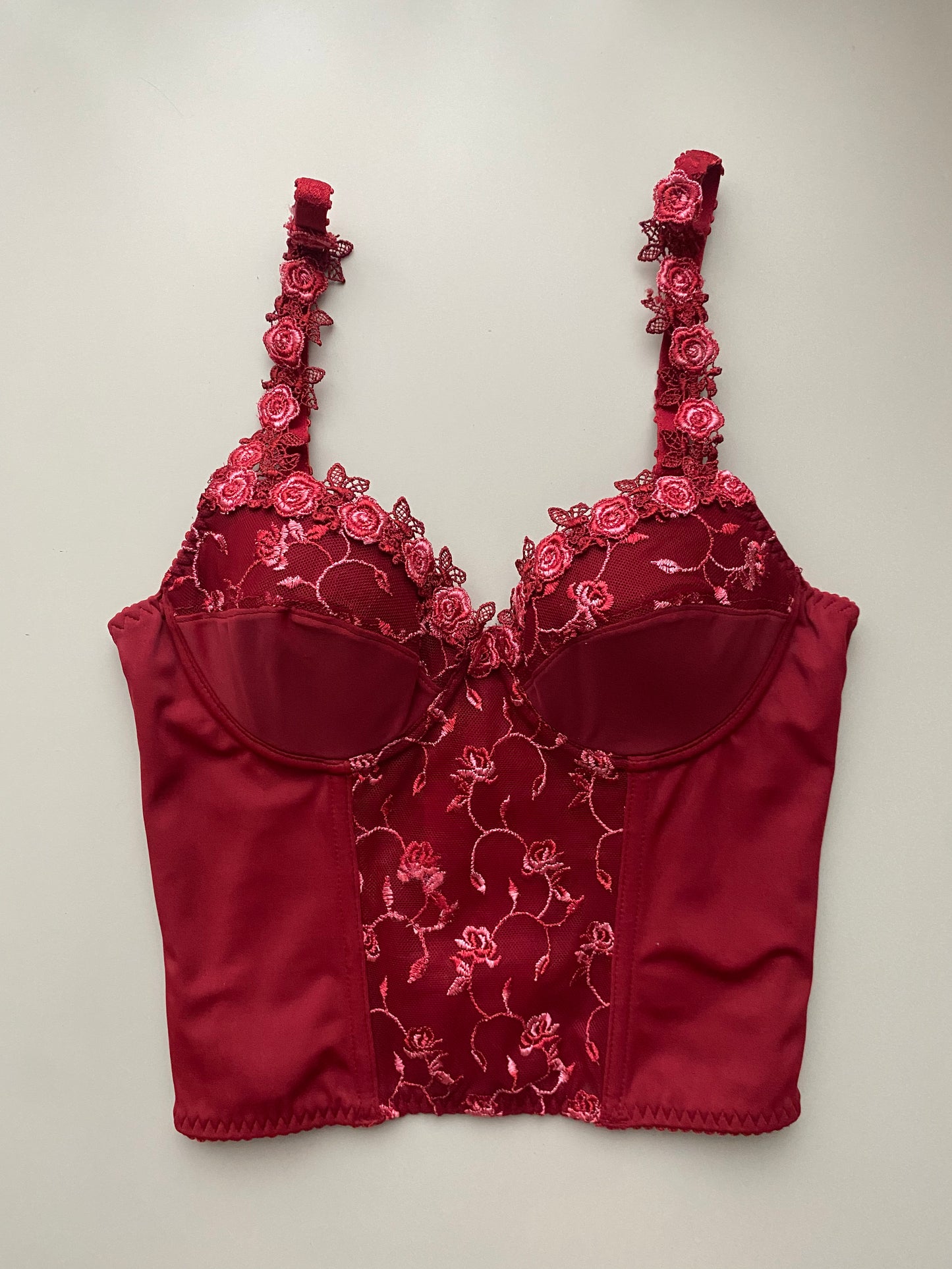Rotes Corset Top mit Rosen 70-75B