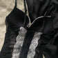 Vintage Korsett schwarz mit weißer Spitze 75E