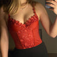 Rotes Corset Top mit Rosen 70-75B