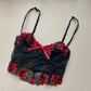 Vintage Korsett schwarz mit roter Blumen Stickerei 75B