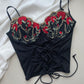 Vintage Korsett schwarz mit Blumen 75B