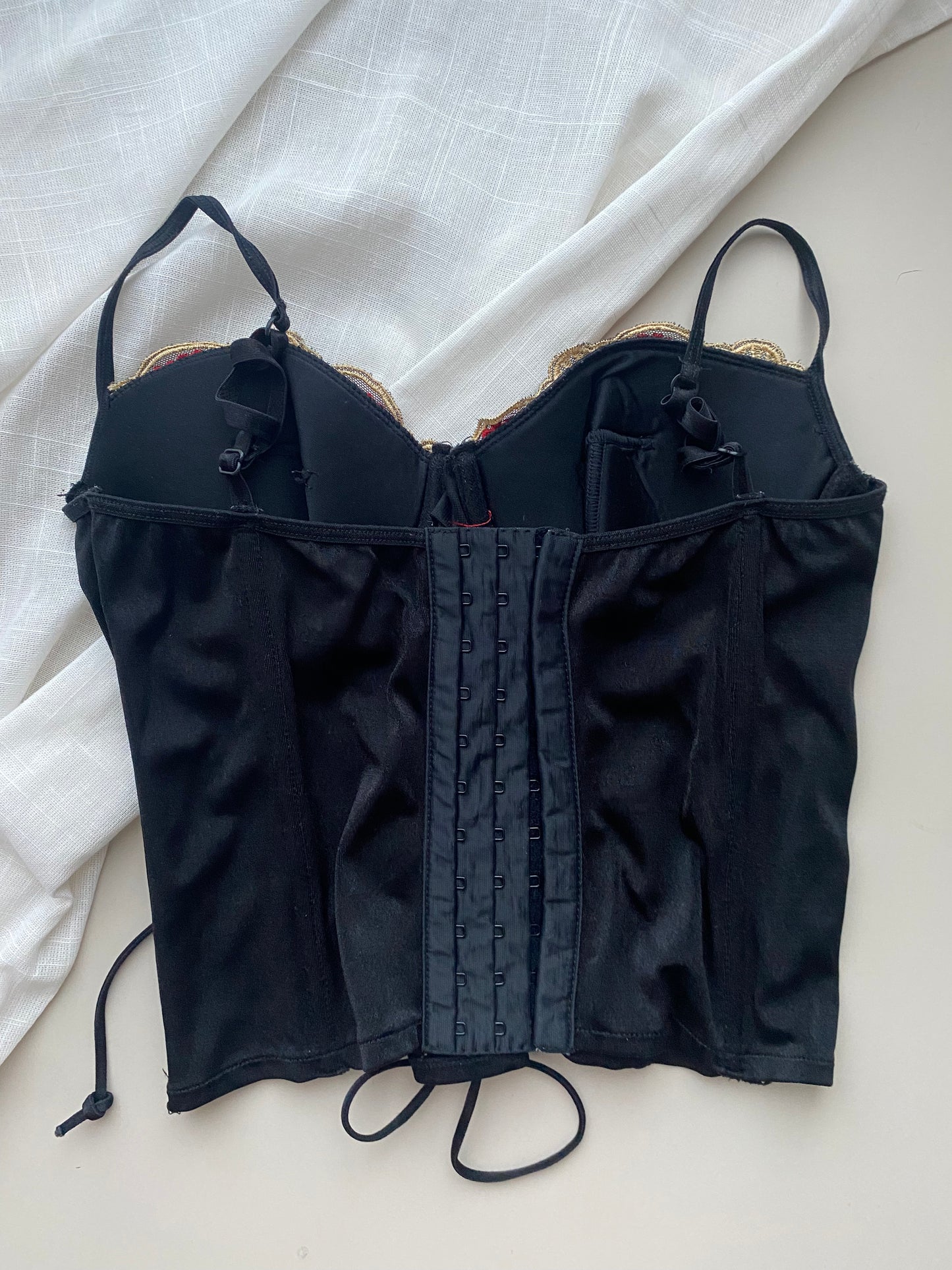Vintage Korsett schwarz mit Blumen 75B
