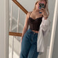 Graues Corset Top mit Stickereien  75B