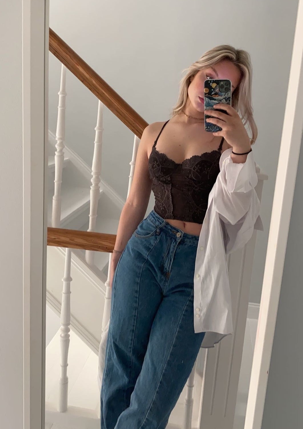 Graues Corset Top mit Stickereien  75B