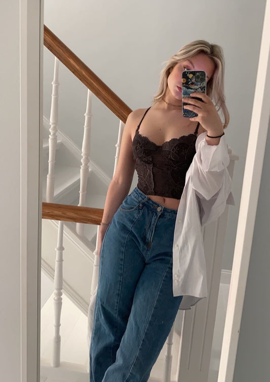 Graues Corset Top mit Stickereien  75B