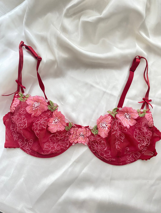 Roter Vintage BH mit Blumen 95D