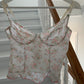 Vintage Korsett mit rosa Blümchen Print und Schößchen 80B