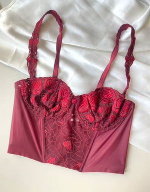 Vintage Korsett Rot mit Blumen 80B