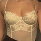 Vintage Korsett Creme Weiß mit Blumen Stickerei 75-80B